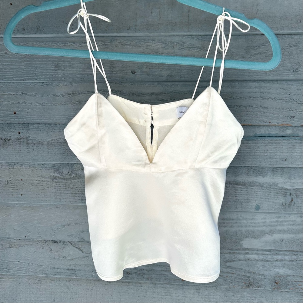Something Navy ivory cropped cami in a smooth satin like material